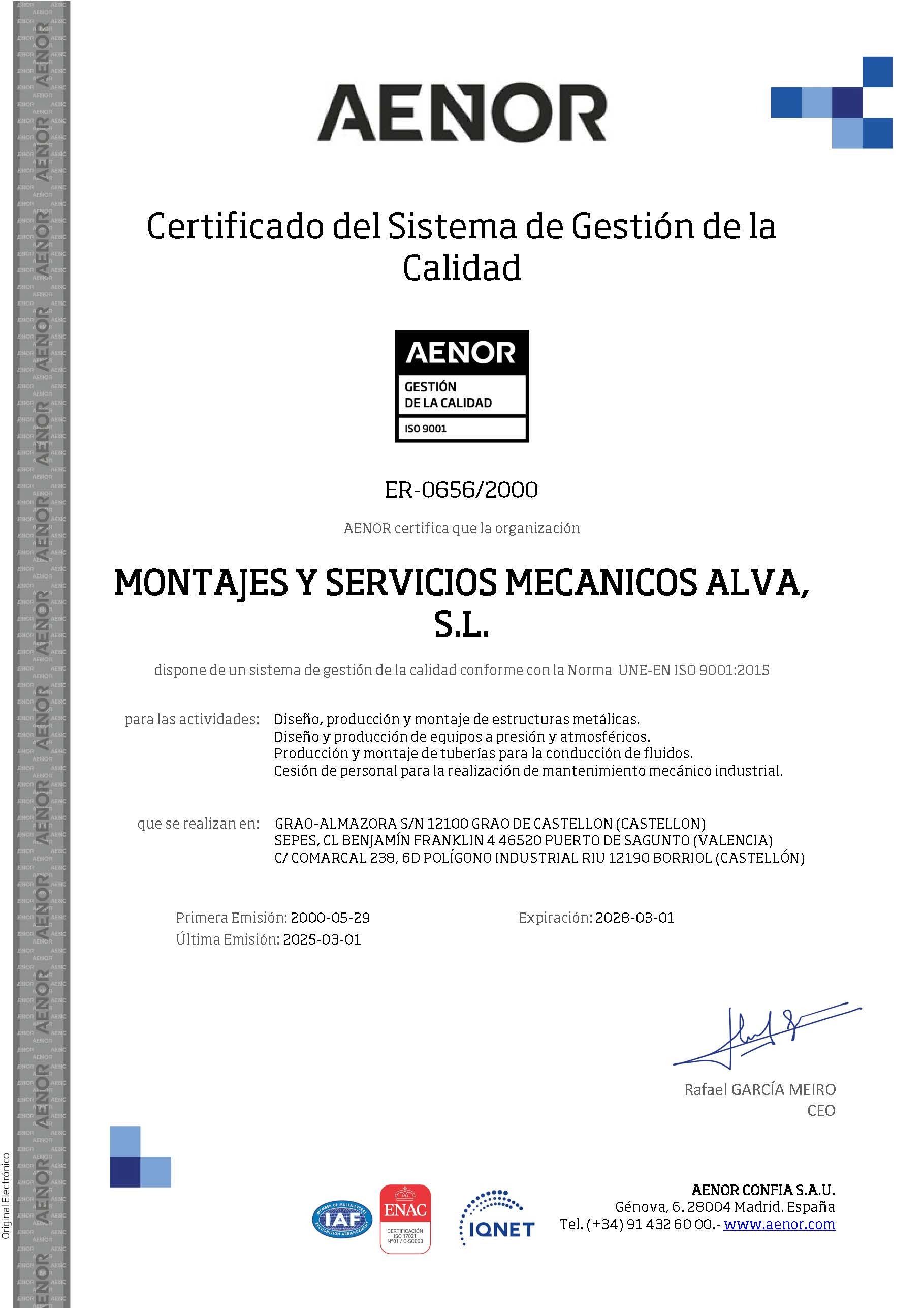 Certificado AENOR