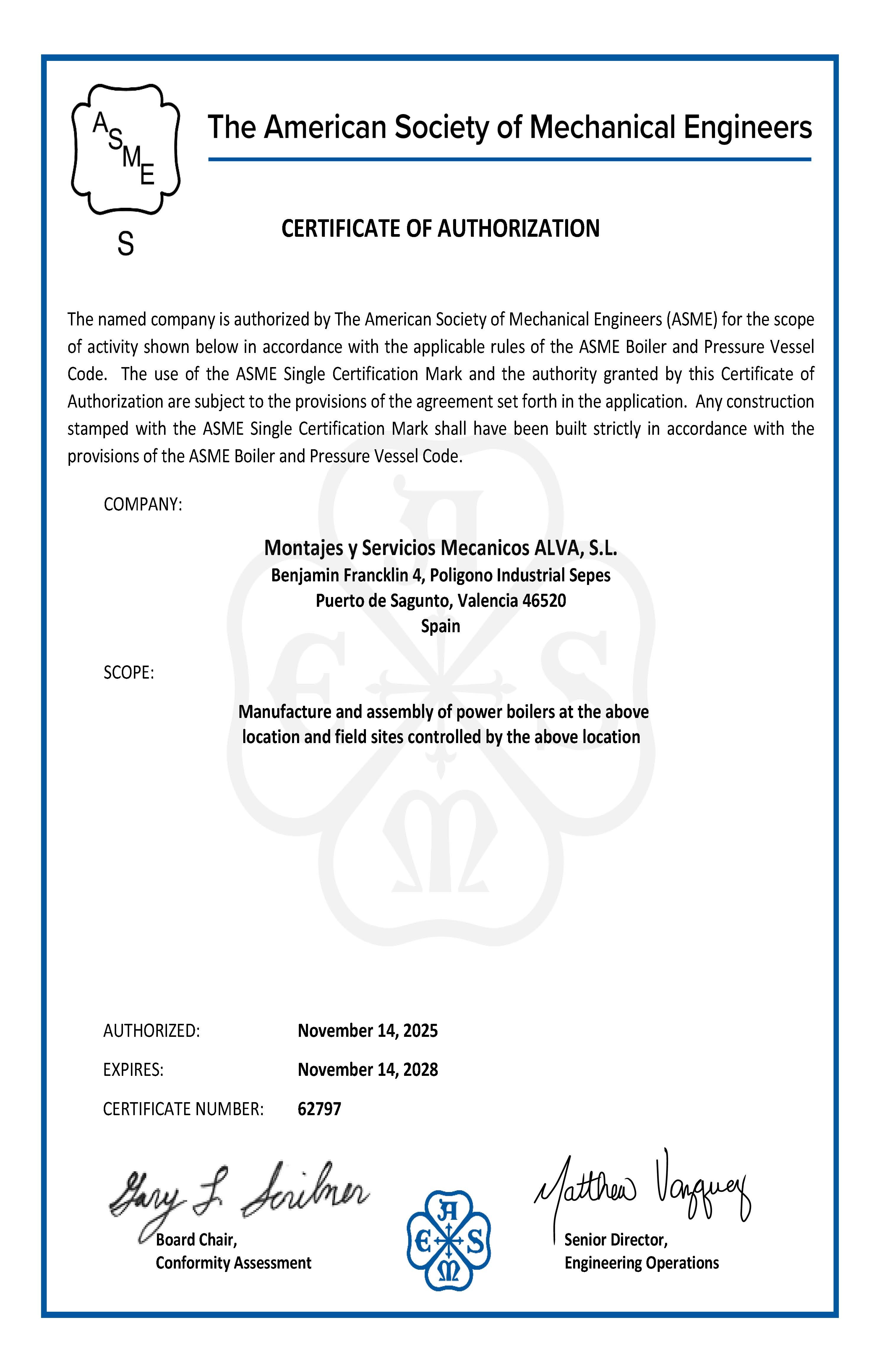 Certificado ASME Sello S