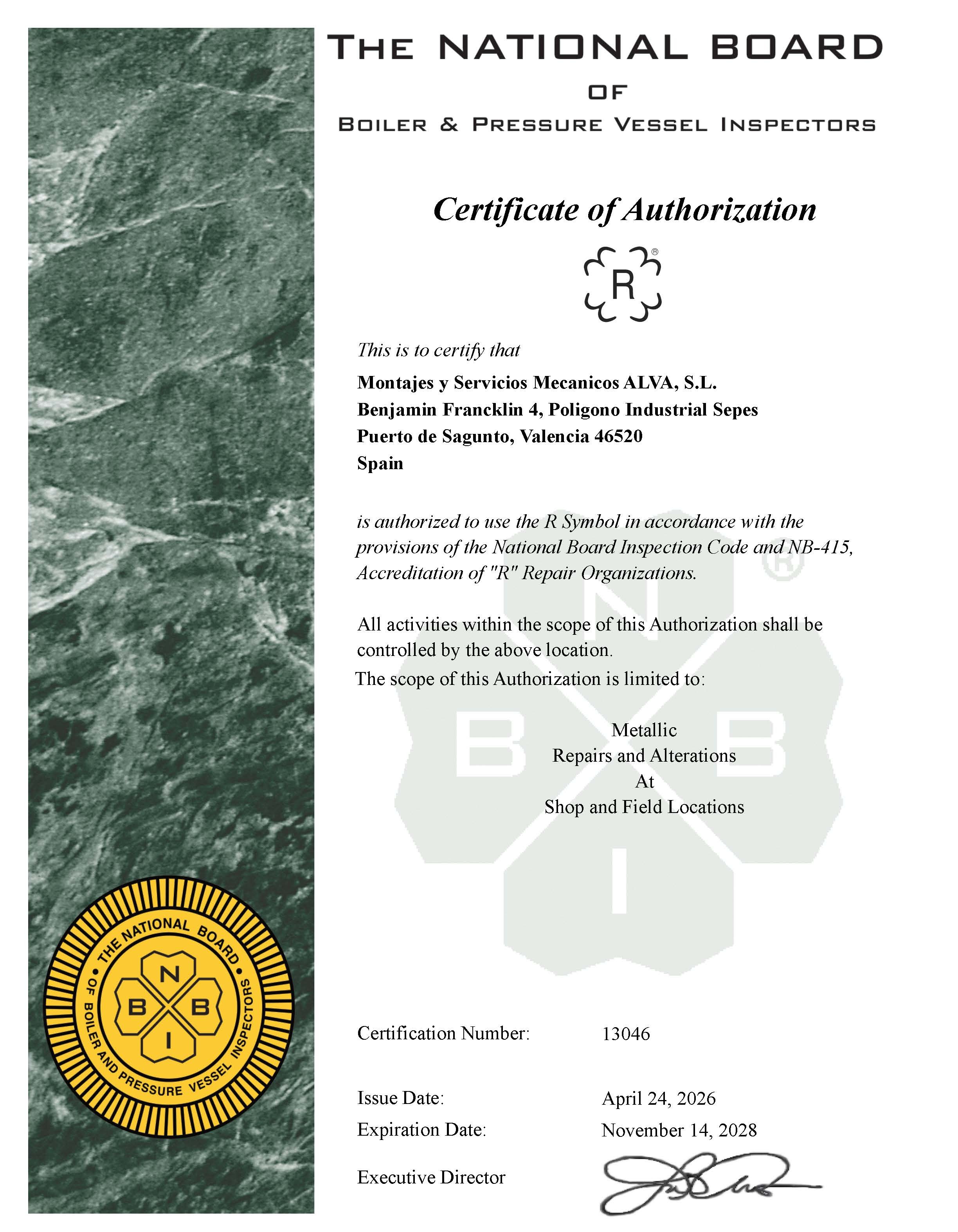 Certificado NBBI Sello R